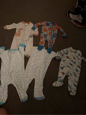Baby One-Piece Footed Pajama - Blue/White Cloud & Dino Prints
